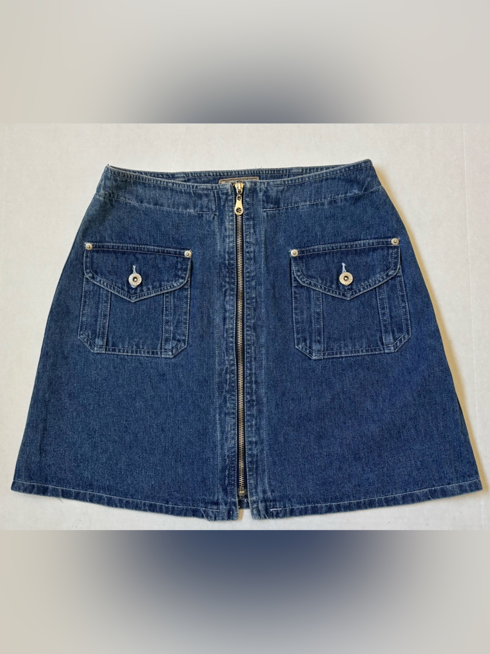 Vintage EXP Express Denim Zip Front Mini Skirt Made Hong Kong Women’s 9/10